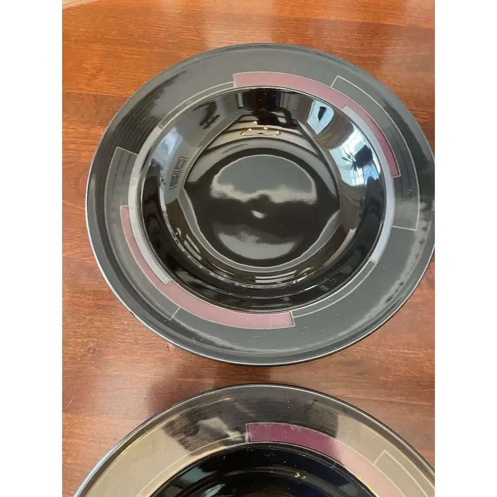MIKASA GALLERIA SPECTRA BLACK RIMMED SOUP / SALAD BOWL SET OF 4